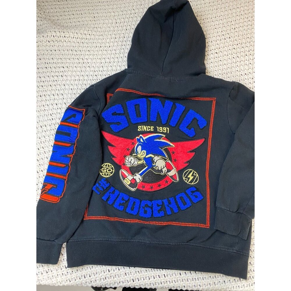 Sonic‎ Kids Mini Sonic Embroidered applique Pullover Hoodie size 10 /12 Black